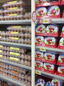 Cheese & eggs stored on shelves, not in coolers